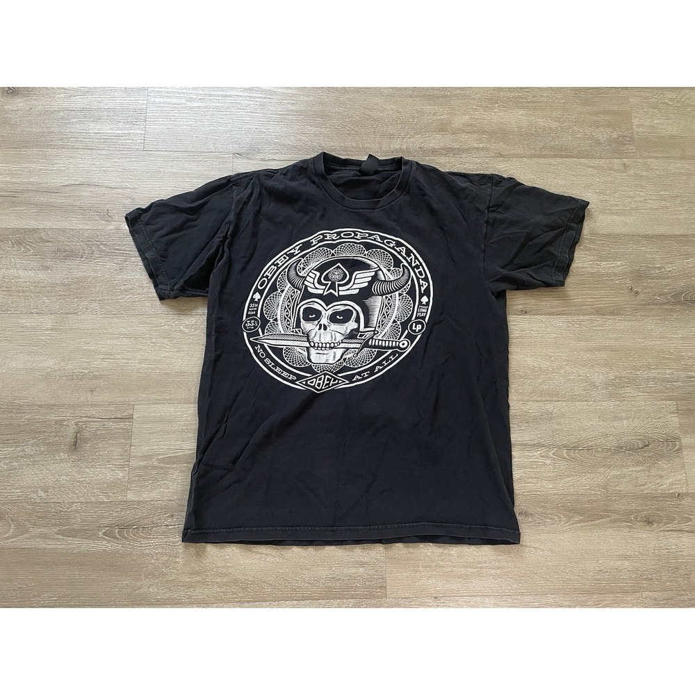 OBEY Propaganda Graphic T-Shirt Mens Sz L Black Samurai Streetwear Short Sleeve